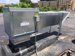 HVAC unit on top of a roof after an install in Dallas, TX.