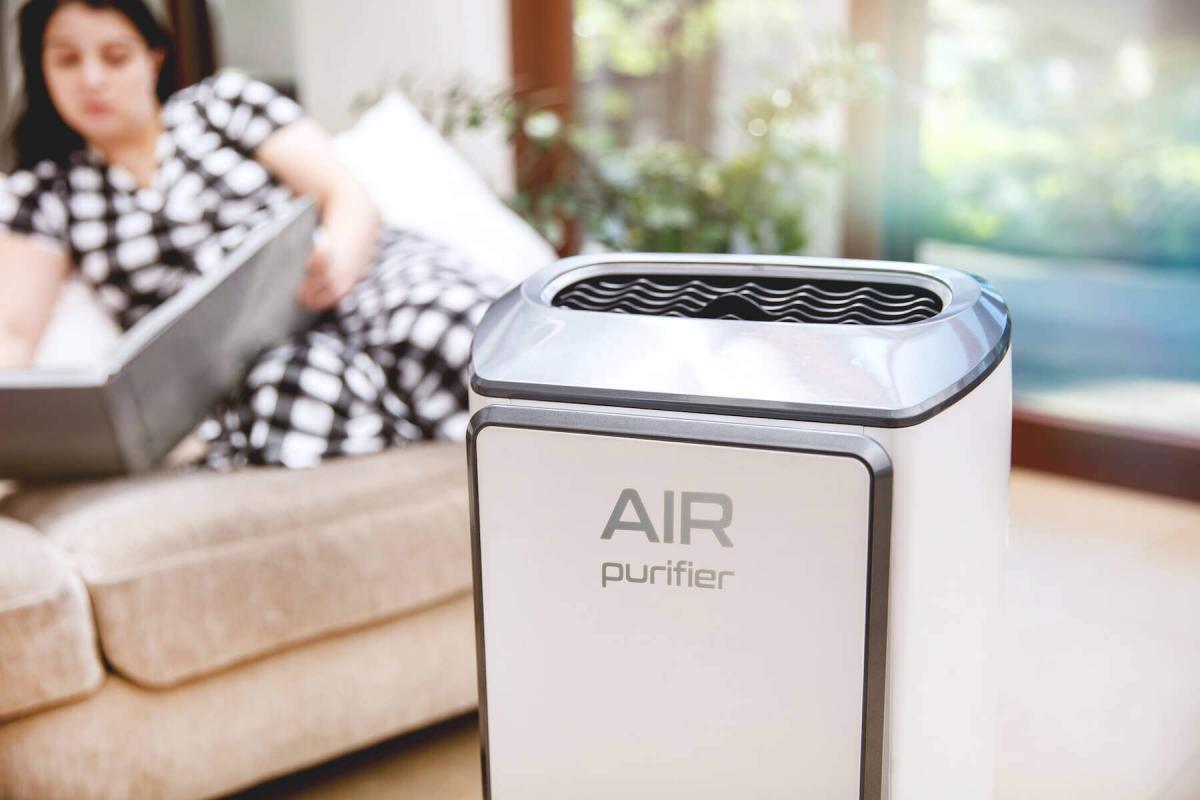 Air purifier in a living room